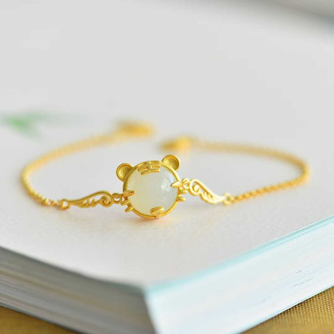 5970-6# Gelang perak sterling 925 bertatahkan batu giok Hetian cabochon "Harimau Menambah Seratus Juta", tebal, bertekstur buram, desain baru, kualitas giok yang halus, pengerjaan yang indah, sederhana dan elegan. Termasuk ongkos kirim dan pajak.
