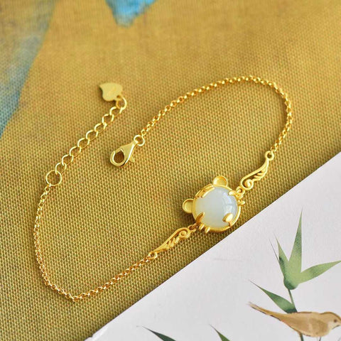 5970-6# Gelang perak sterling 925 bertatahkan batu giok Hetian cabochon "Harimau Menambah Seratus Juta", tebal, bertekstur buram, desain baru, kualitas giok yang halus, pengerjaan yang indah, sederhana dan elegan. Termasuk ongkos kirim dan pajak.