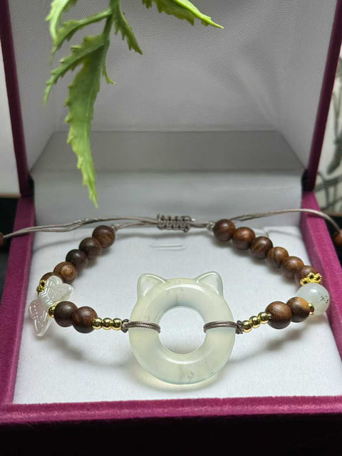 Gelang Giok Xiuyan Alami "Kucing Keberuntungan" 🤩 Buatan Tangan, dengan tekstur hangat dan lembut ✨ Ukuran sekitar 25×7㎜ (termasuk ongkos kirim dan pajak)