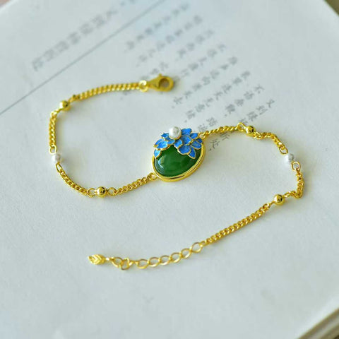 18101-2# Gelang bunga peony bertatahkan giok Hetian dari perak sterling 925. Desain baru dan unik, pengerjaan yang indah, menonjol di antara yang lain. Dimensi giok: 10*14 cm. Termasuk ongkos kirim dan pajak.