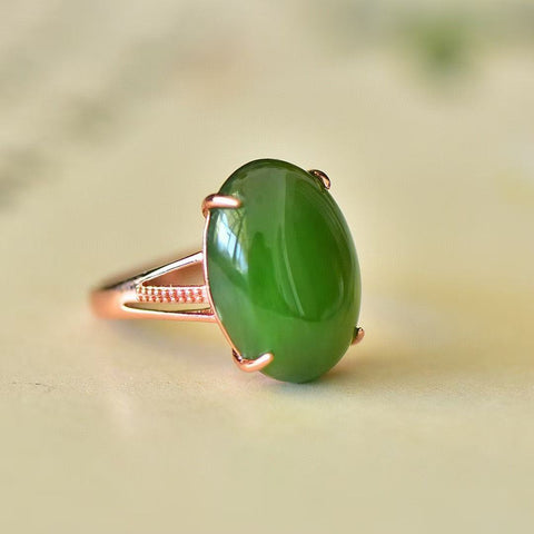 925 Perak dengan Hetian Jade Jasper Egg Face (Rose Gold) Cincin Perak Polos, Gaya Sederhana dan Mencolok, Giok Halus Termasuk Pajak Pengiriman