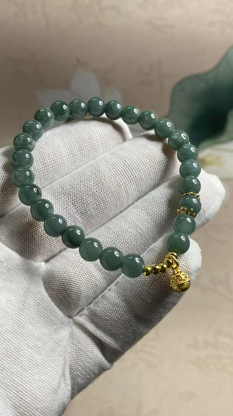 Gelang batu giok A dengan aksesoris halus, ukuran: 6,5 mm Termasuk pajak pengiriman