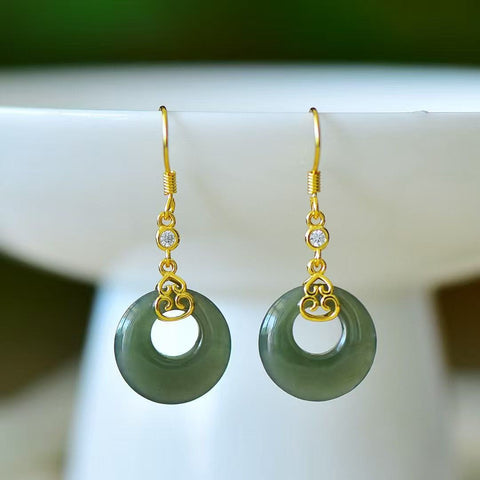 925 perak bertatahkan Hotan Jade Clear Water Princess gesper labu anting-anting zirkon zirkon (emas tebal) gaya busana baru, giok yang hangat dan halus Spesifikasi giok: (15 * 15) Termasuk pajak pengiriman