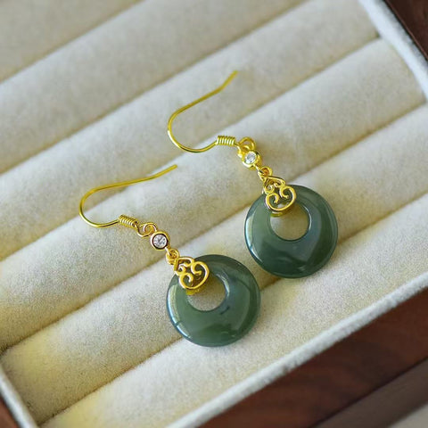 925 perak bertatahkan Hotan Jade Clear Water Princess gesper labu anting-anting zirkon zirkon (emas tebal) gaya busana baru, giok yang hangat dan halus Spesifikasi giok: (15 * 15) Termasuk pajak pengiriman