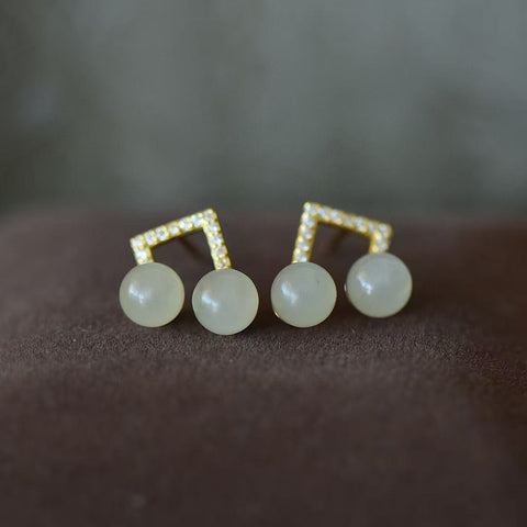 Anting-anting Perak S925 dengan Inlay Giok Hetian, Bambu Qing Shui, dan Zirkonia 【Spesifikasi】Batu mentah: 6x6 Termasuk biaya pengiriman dan pajak