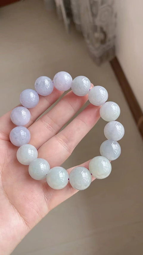 Gelang giok alami, bahan giok tua, tekstur halus dan lembut, kilau yang kuat, warna ungu muda, ukuran 1.4 cm, termasuk ongkos kirim dan pajak.