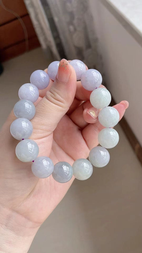 Gelang giok alami, bahan giok tua, tekstur halus dan lembut, kilau yang kuat, warna ungu muda, ukuran 1.4 cm, termasuk ongkos kirim dan pajak.