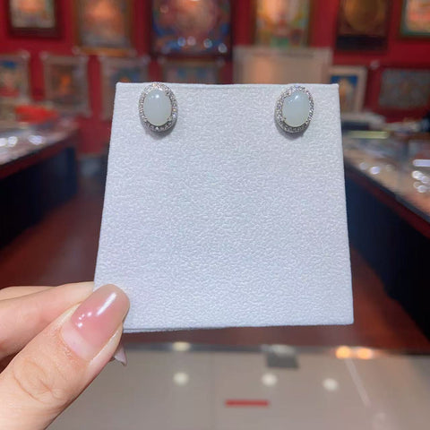 Anting-anting indah berlapis perak sterling 925 dengan giok Hetian diluncurkan 👉🔻Anting 2202A-1# (7*9) Anting-anting perak polos zirkon berbentuk telur besar (emas mawar) termasuk ongkos kirim dan pajak
