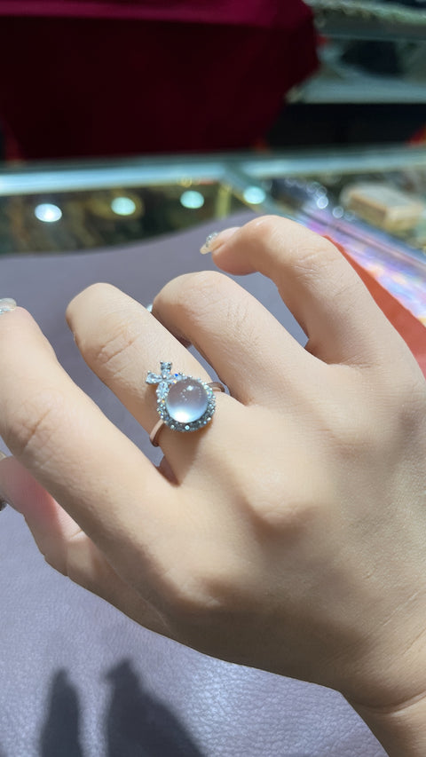 Cincin giok Xiuyan dengan tatahan perak! Ukuran cabochon: 8mm (termasuk ongkos kirim dan pajak)