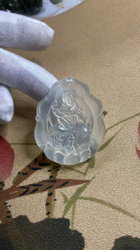 Bodhisattva Manjushri: Giok Xiuyan alami, dewa pelindung bagi mereka yang lahir di Tahun Kelinci, ukuran 42 x 52 mm, termasuk ongkos kirim dan pajak.