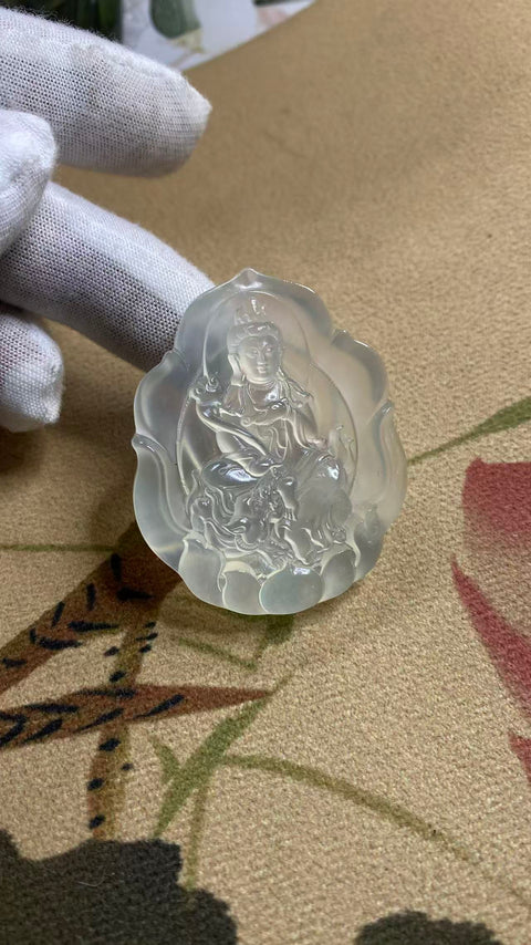 Bodhisattva Manjushri: Giok Xiuyan alami, dewa pelindung bagi mereka yang lahir di Tahun Kelinci, ukuran 42 x 52 mm, termasuk ongkos kirim dan pajak.