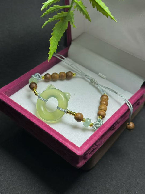 Gelang "Kucing Keberuntungan" dari giok Xiuyan alami 🤩 Buatan tangan, dengan tekstur hangat dan lembut ✨ Ukuran sekitar 26×7㎜ (termasuk ongkos kirim dan pajak)