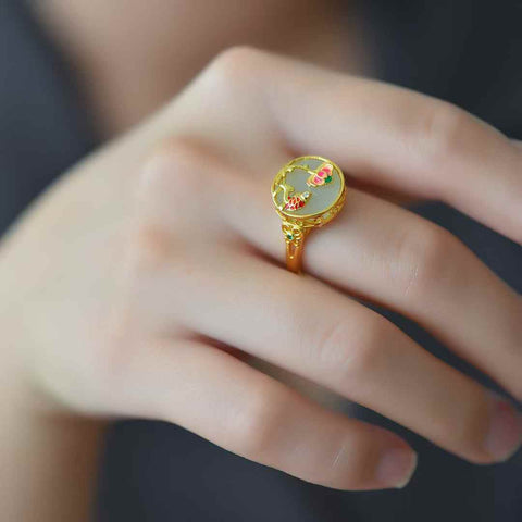 1513-2T#925 Cincin Enamel Ikan Pipih Bulat dan Bunga Teratai Giok Hetian Bertatahkan Perak (12*12) 💍, gioknya halus dan hangat, desainnya baru dan unik, segar dan elegan, enak dipandang, termasuk ongkos kirim dan pajak.