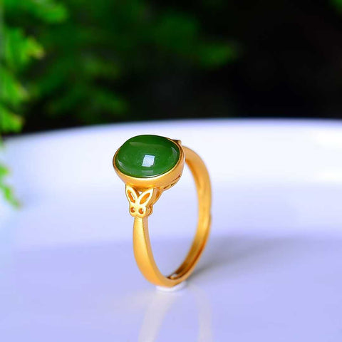 19395-6#925 Cincin Perak Bertatahkan Enamel Batu Giok Hetian Cabochon. Spesifikasi: 7*9 cm. Ukuran cincin dapat disesuaikan. Termasuk ongkos kirim dan pajak.