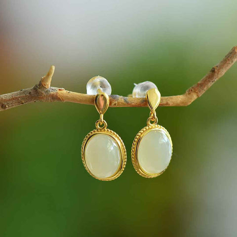 2732-2# Anting-anting Cabochon Perak Sterling 925 dengan Inlay Giok Hetian, termasuk ongkos kirim dan pajak.