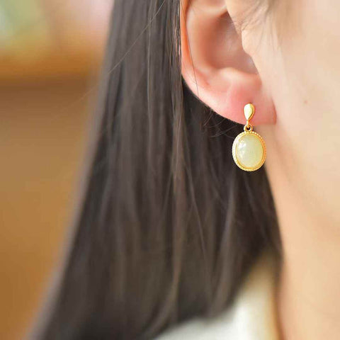 2732-2# Anting-anting Cabochon Perak Sterling 925 dengan Inlay Giok Hetian, termasuk ongkos kirim dan pajak.