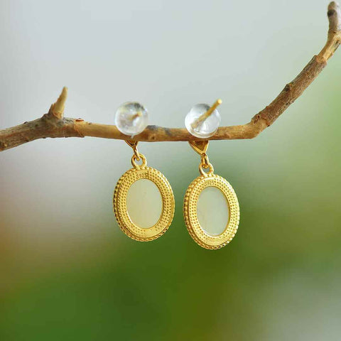 2732-2# Anting-anting Cabochon Perak Sterling 925 dengan Inlay Giok Hetian, termasuk ongkos kirim dan pajak.
