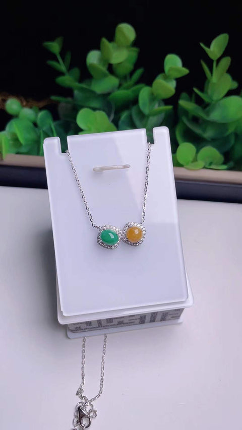 Kalung tulang selangka giok alami, terbuat dari perak sterling 925, giok dari tambang tua, dengan tekstur yang halus dan hangat, kombinasi sempurna antara giok kuning dan hijau, batu permata berdiameter 6mm, termasuk ongkos kirim dan pajak.