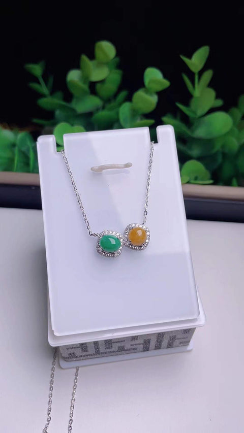 Kalung tulang selangka giok alami, terbuat dari perak sterling 925, giok dari tambang tua, dengan tekstur yang halus dan hangat, kombinasi sempurna antara giok kuning dan hijau, batu permata berdiameter 6mm, termasuk ongkos kirim dan pajak.