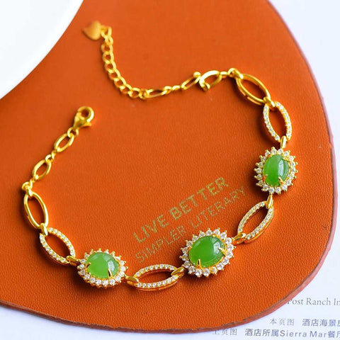 🍃Produk baru dari butik: Gelang perak sterling bertatahkan giok Hetian alami. Permukaannya bertatahkan giok alami dengan sangat indah. Nomor barang: 15933-2#. Ongkos kirim dan pajak sudah termasuk.