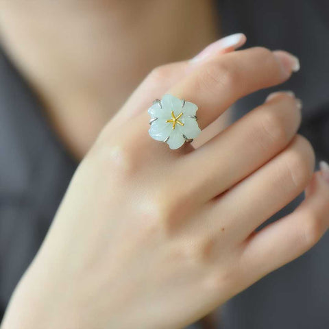 Cincin 1028925, perak bertatahkan giok Hetian, cincin perak cabochon, termasuk ongkos kirim dan pajak.