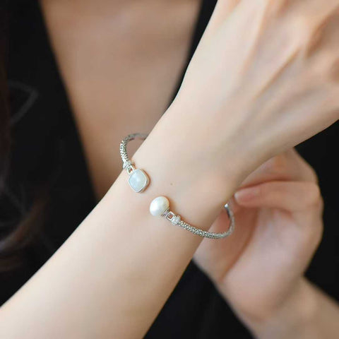 Gelang perak sterling 925 nomor 108# bertatahkan giok Hetian dan batu zirkon persegi/bulat, ukuran giok: 8*8, termasuk ongkos kirim dan pajak.