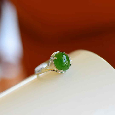 11117# Cincin Perak Sterling 925 dengan Batu Giok Hetian Cabochon (8×10mm), termasuk ongkos kirim dan pajak.