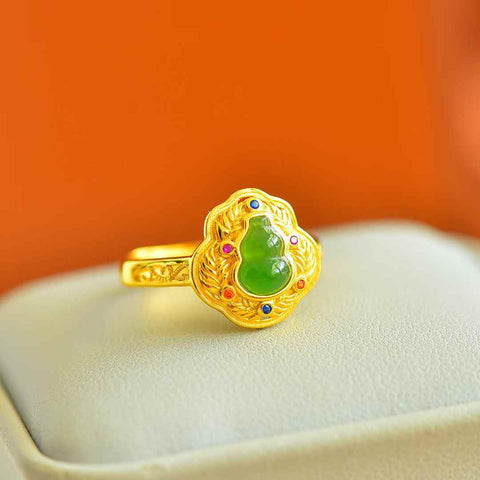 11077-2# Cincin perak S925 bertatahkan labu giok Hetian. Batu permata: 5*7 cm (termasuk ongkos kirim dan pajak).