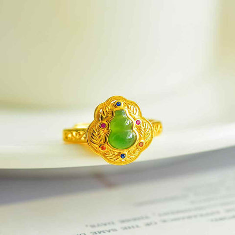 11077-2# Cincin perak S925 bertatahkan labu giok Hetian. Batu permata: 5*7 cm (termasuk ongkos kirim dan pajak).