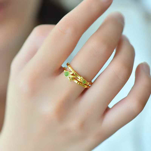 11069-2#s925 cincin perak bertatahkan giok Hetian dan sambungan bambu (3*3) termasuk ongkos kirim dan pajak.