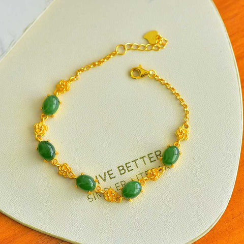 15928-6# Gelang perak 925 bertatahkan batu giok Hetian cabochon, 6*8 buah, termasuk ongkos kirim dan pajak.
