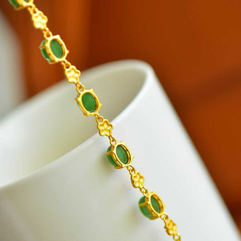 15928-6# Gelang perak 925 bertatahkan batu giok Hetian cabochon, 6*8 buah, termasuk ongkos kirim dan pajak.
