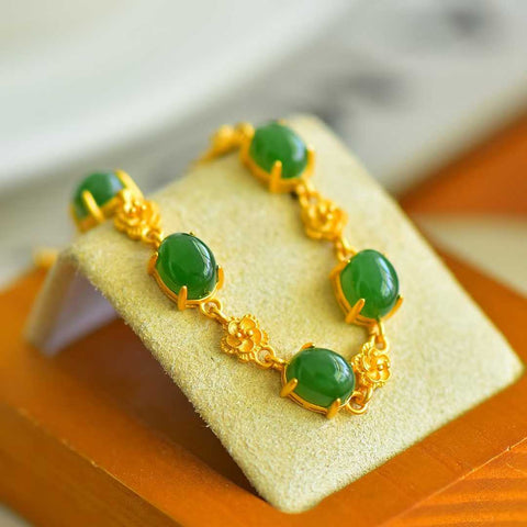 15928-6# Gelang perak 925 bertatahkan batu giok Hetian cabochon, 6*8 buah, termasuk ongkos kirim dan pajak.