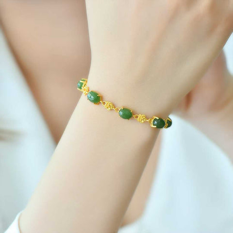 15928-6# Gelang perak 925 bertatahkan batu giok Hetian cabochon, 6*8 buah, termasuk ongkos kirim dan pajak.