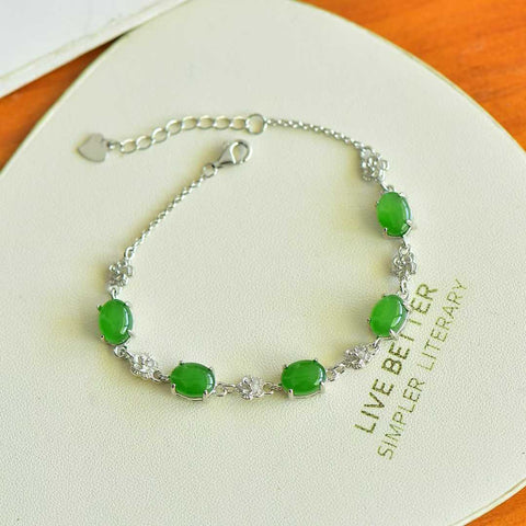 15928-6# Gelang perak 925 bertatahkan batu giok Hetian cabochon, 6*8 buah, termasuk ongkos kirim dan pajak.