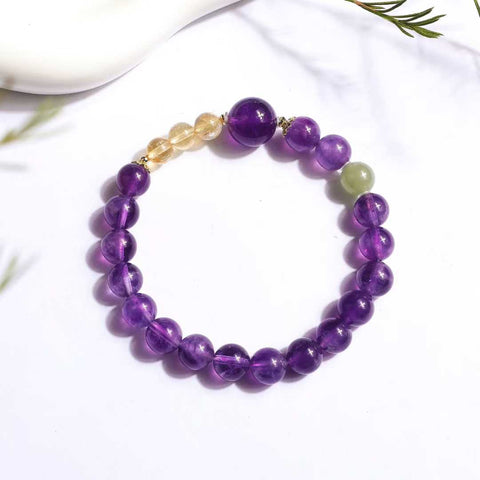 Gelang amethyst alami: Manik-manik berukuran sekitar 8,2 mm, dengan berbagai manik-manik aksen alami. Warna yang indah; warna aslinya bahkan lebih indah. Termasuk ongkos kirim dan pajak.