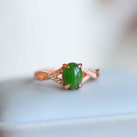 11172-1# Cincin perak sterling 925 bertatahkan batu giok Hetian cabochon (6 x 8 cm), termasuk ongkos kirim dan pajak.