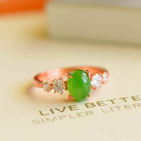 11164-1#s925 cincin perak bertatahkan giok Hetian (6 x 8 buah), termasuk ongkos kirim dan pajak.