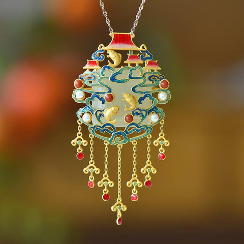 Set Anting-anting Perak Sterling 925 dengan Ikan Giok Hetian Melompati Gerbang Naga (7611-6#), Liontin (26414-6#), Cincin (9562-2#). Termasuk ongkos kirim dan pajak.