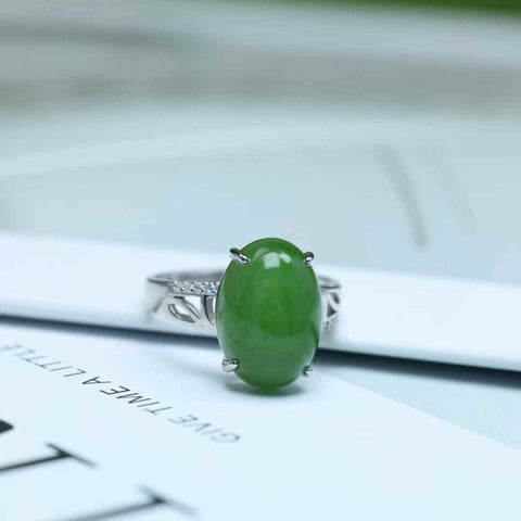 11390#s925 Cincin Cabochon Giok Hetian Bertatahkan Perak (Batu Mentah): 10*14 cm, termasuk ongkos kirim dan pajak.
