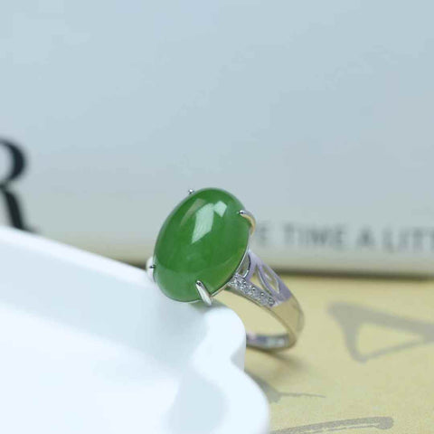 11390#s925 Cincin Cabochon Giok Hetian Bertatahkan Perak (Batu Mentah): 10*14 cm, termasuk ongkos kirim dan pajak.