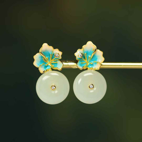 8136-2#s925 Anting Gesper Pengaman Giok Hetian Bertatahkan Perak (Batu Mentah): 15*15 cm. Termasuk ongkos kirim dan pajak.