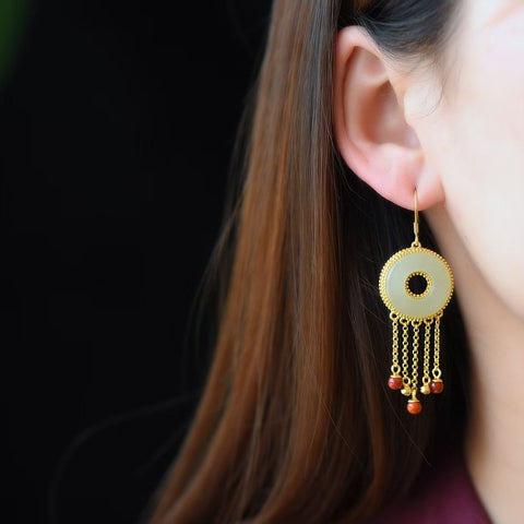 7003-2# Anting-anting perak sterling 925 bertatahkan giok Hetian, ukuran giok 18*18 cm, desain baru dan modis, kualitas giok halus dan penuh, termasuk ongkos kirim dan pajak.