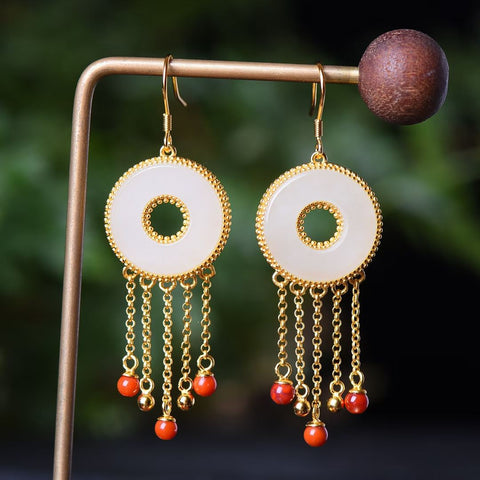 7003-2# Anting-anting perak sterling 925 bertatahkan giok Hetian, ukuran giok 18*18 cm, desain baru dan modis, kualitas giok halus dan penuh, termasuk ongkos kirim dan pajak.