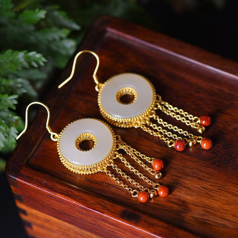 7003-2# Anting-anting perak sterling 925 bertatahkan giok Hetian, ukuran giok 18*18 cm, desain baru dan modis, kualitas giok halus dan penuh, termasuk ongkos kirim dan pajak.