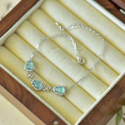 35027s925 Gelang Labu Perak Sterling Bertatahkan Giok Biru (5 x 7 buah) termasuk ongkos kirim dan pajak.