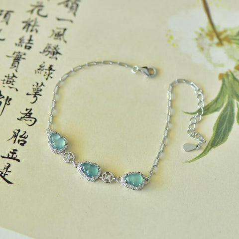 35027s925 Gelang Labu Perak Sterling Bertatahkan Giok Biru (5 x 7 buah) termasuk ongkos kirim dan pajak.