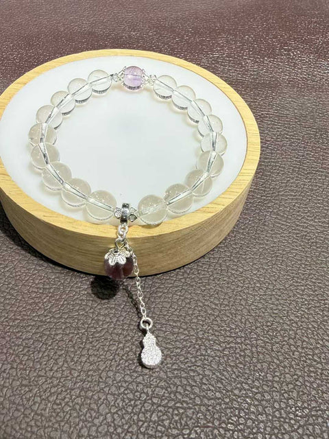 Gelang kuarsa bening! Manik-manik 9,5 mm dengan pemisah amethyst! Ongkos kirim dan pajak sudah termasuk.