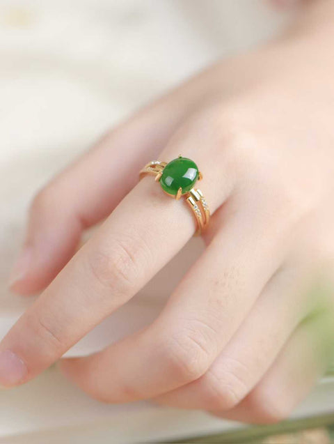 Cincin giok alami, perak sterling berlapis emas, termasuk ongkos kirim dan pajak.