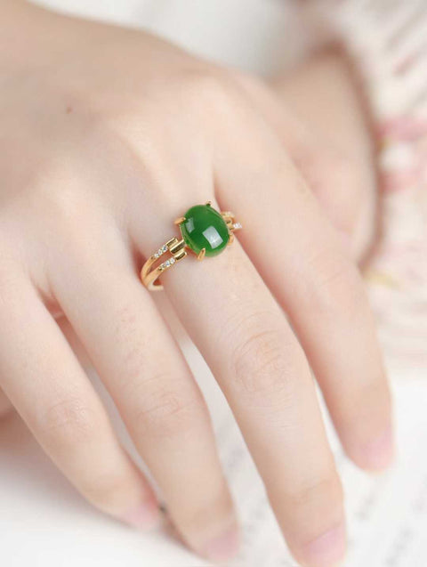 Cincin giok alami, perak sterling berlapis emas, termasuk ongkos kirim dan pajak.